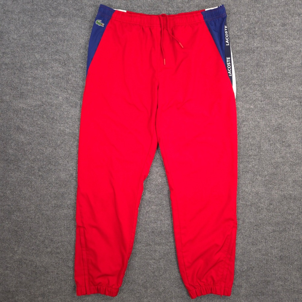 Lacoste Sport Jogger Pants Mens XL Red Performance Ankle Zip Lined Track Run Jog
